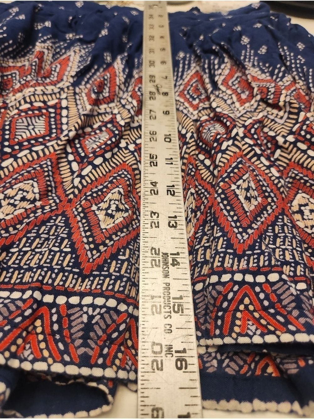 Japna Navy Blue Ikat Print Rayon Skirt, Boho Geometric Mini Skirt, Size M - Picture 7 of 7